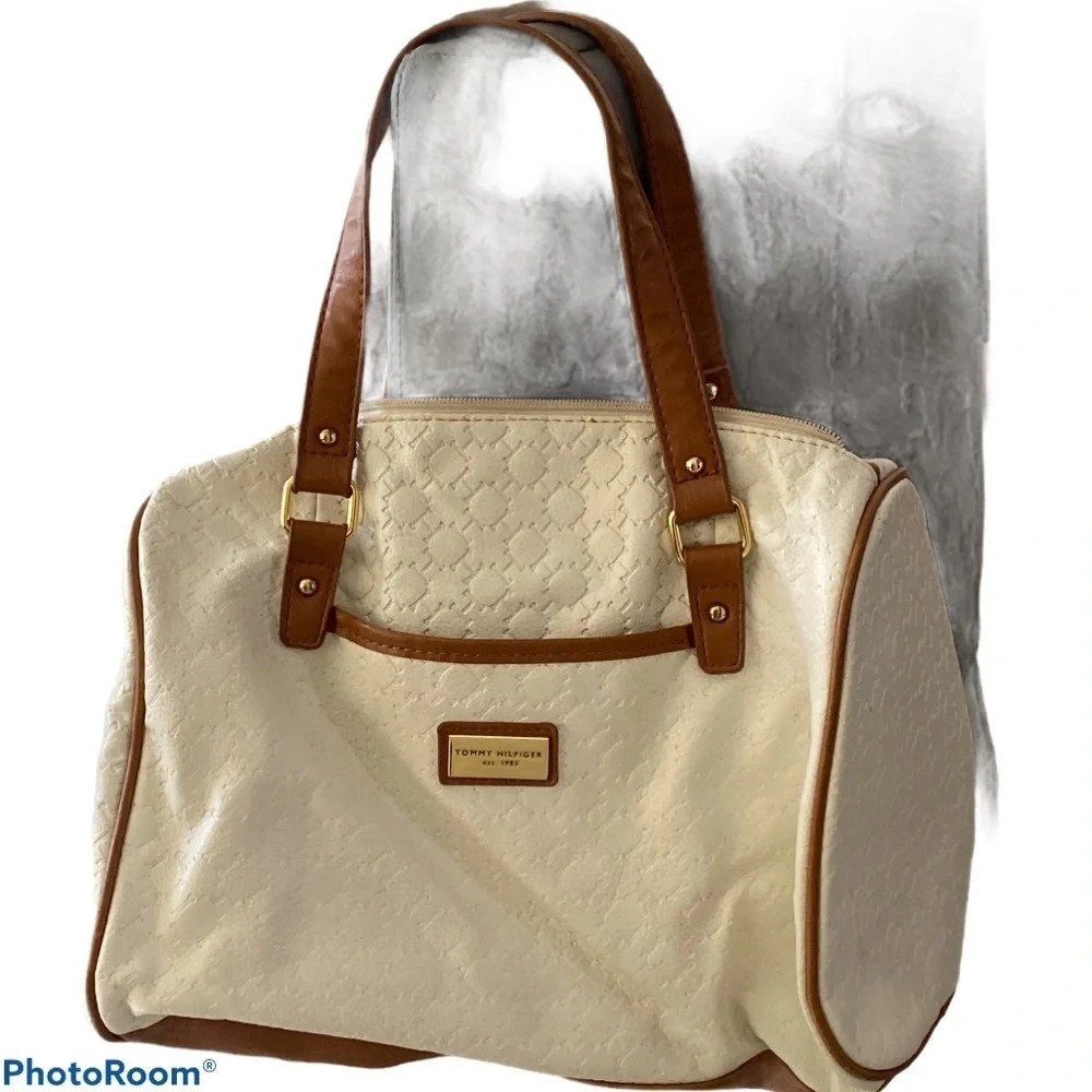 Tommy Hilfiger white tan leather tote-bag - Picture 1 of 14